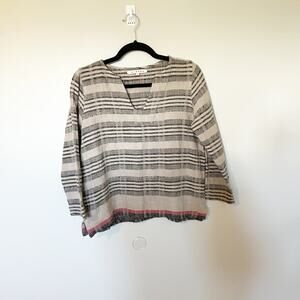 Xirena gauzy cotton striped v neck top women’s xs